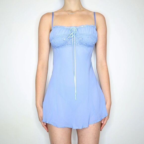Victoria's Secret Other - RARE Y2K Victoria's Secret Cornflower Blue Silk Milkmaid Slip Dress Size Large